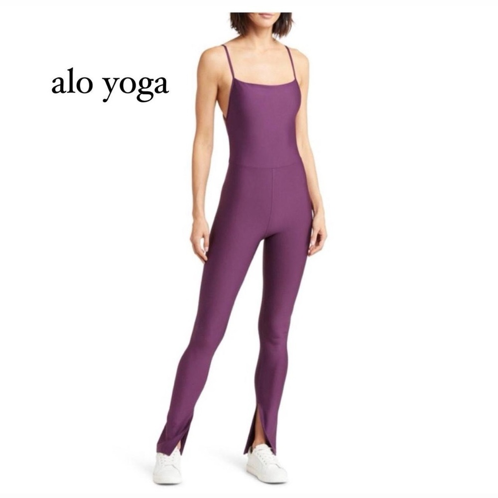 ALO YOGA Airlift Disco Daze Onesie Onepiece Active Wear Eggplant (Dark Plum)
